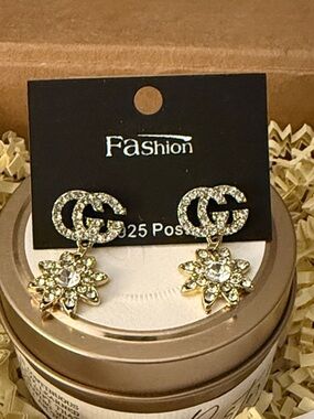 Gold Crystal Double-G Drop Earrings -